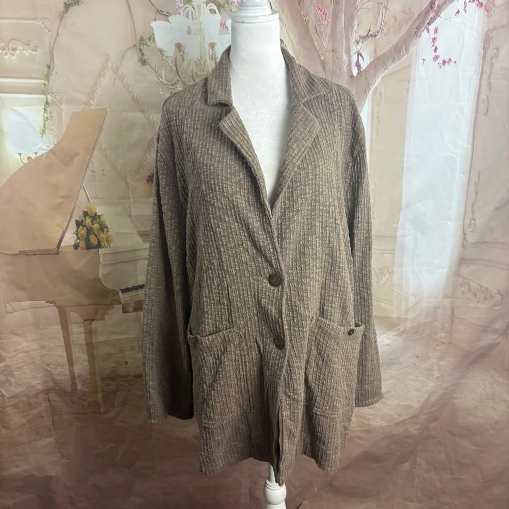 NEW Free People Beach Reign Textured Oversized Blazer in brown - Picture 2 of 11